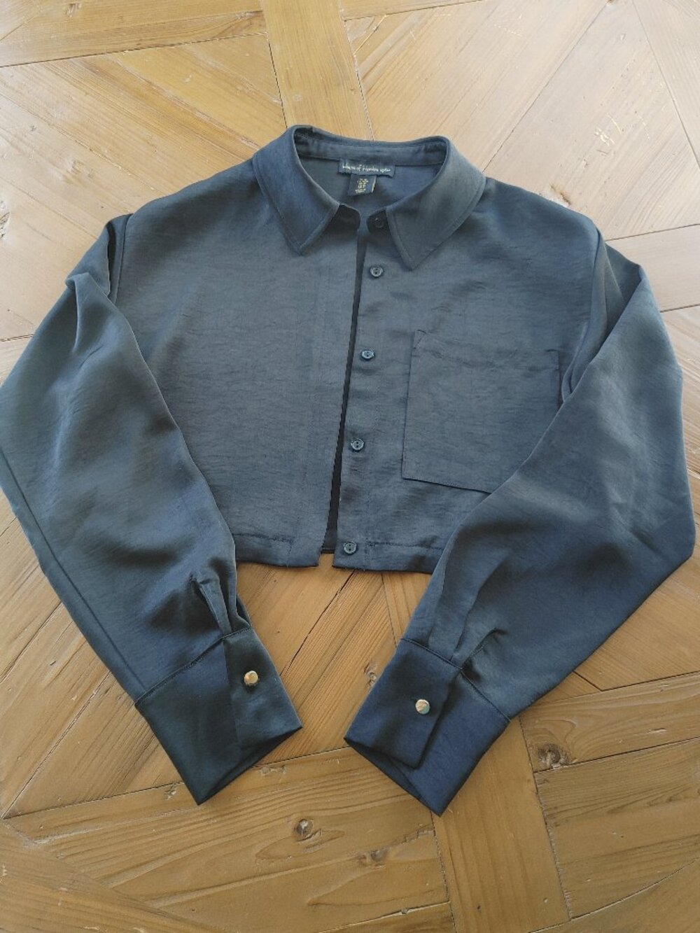 House of Harlow 1960 Black Blouse Size M Long Sleeve Top Gold Button Hardware